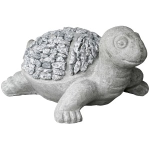 Aufrechte Deko-Figur Schildkröte, 17 cm, aus Zement mit Schiefer-Verzierung für die Gartendekoration.