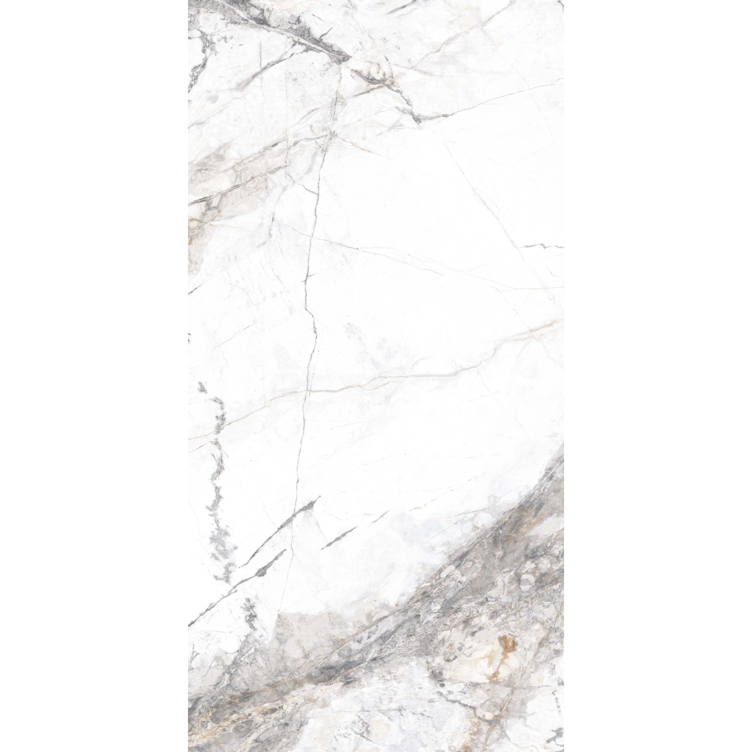 Weiße-graue Feinsteinzeug Bodenfliese Marble Riva Gold in Marmor-Optik, glasiert poliert, 60x120 cm.