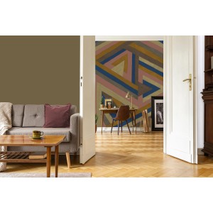 Wohnraum mit Wandfarbe LOOKS by Wolfgang Joop Camel Gold, goldbraune Akzentwand.