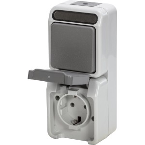 Merten AQUASTAR Feuchtraum Kombination aus Schuko-Steckdose und Wechselschalter.