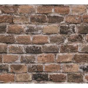 A.S. Création Vliestapete mit Ziegelsteinmauer-Motiv im Used Look, braune Farbtöne.