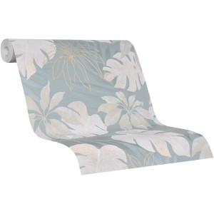 Marburg Vliestapete Avalon Dschungel Beige-Grau mit floralem Muster.