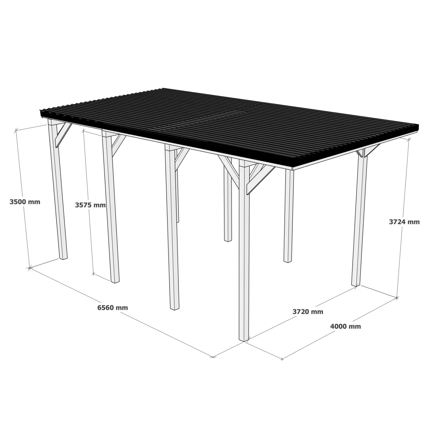 Holzbrüder Camping-Carport Ralf, 400x800 cm, mit dunkelgrauem Blechdach. Ideal für Wohnmobile.