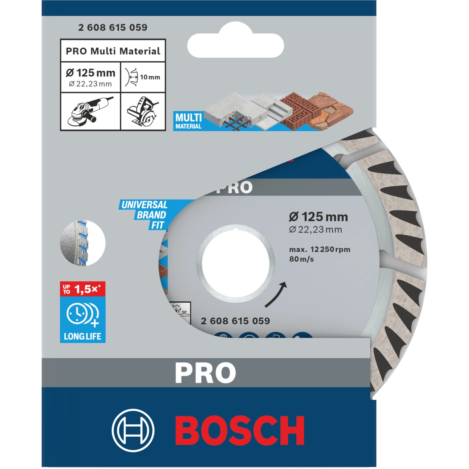 Bosch Diamanttrennscheibe Standard Universal, 125 mm Durchmesser für Winkelschleifer.
