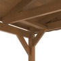 Detailansicht: Nussbaumfarbener Skan Holz Carport Fichtelberg mit roter Schindeldeckung.