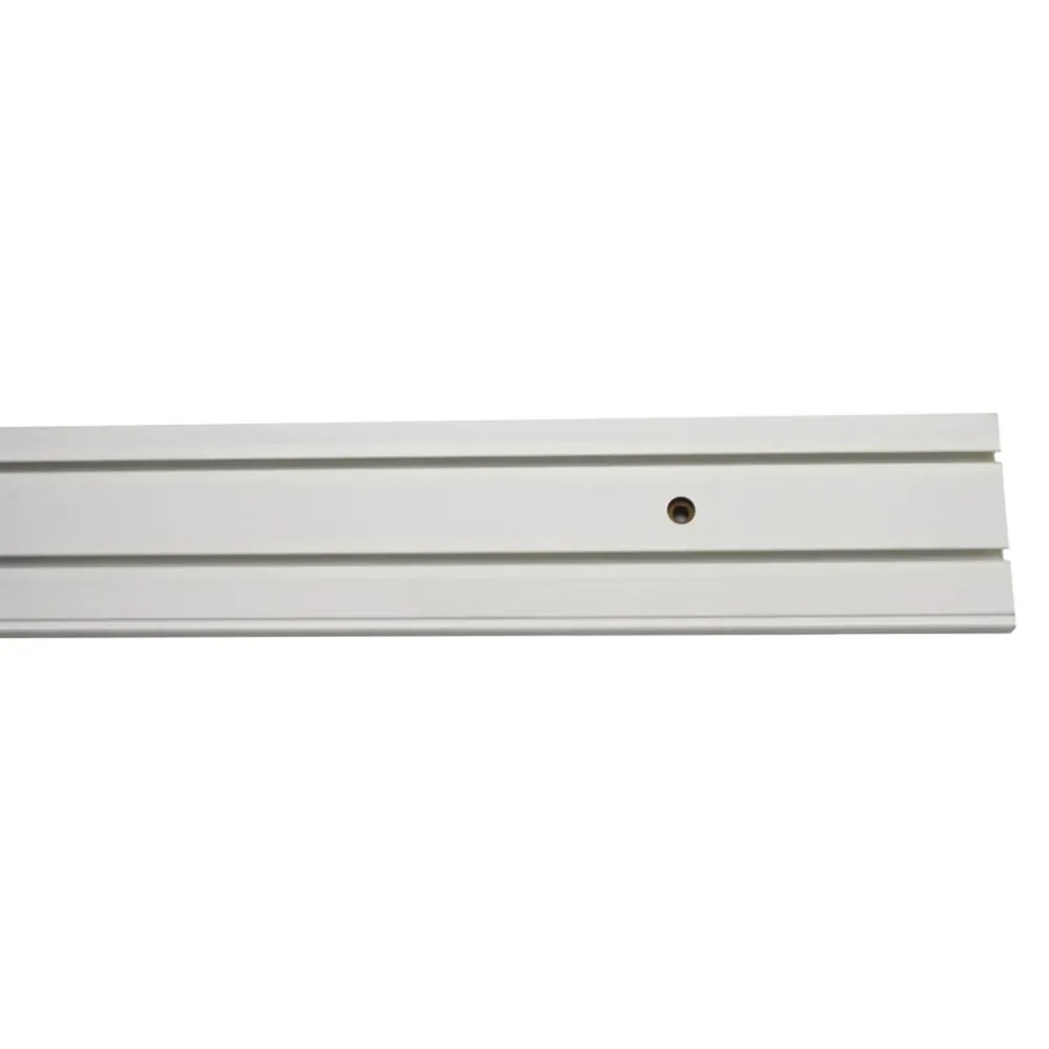 Weiße, 2-läufige Gardinia Vorhangschiene GE2, 250 cm lang, mit vorgebohrten Löchern.