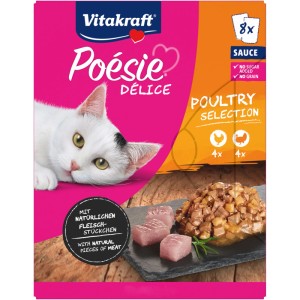 Vitakraft Poesie Delice Poultry Selection, 8x85g Nassfutter für Katzen mit Huhn und Pute.
