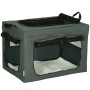 Graue PawHut Hundetasche mit aufgerollten Meshfenstern und weichem Kissen. Transportbox für Hunde & Katzen.