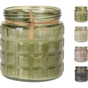 Citronella Kerze, 11x12cm, 4-fach sortiert, im Glas mit Band.