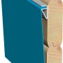 Detailansicht Karibu Poolwand: KDI-Holz, blaue Folie, Einhängebiese. Holzpool-Zubehör.