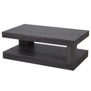 Moderner Couchtisch A32 in Schwarz mit Eicheoptik und 3D-Struktur.
