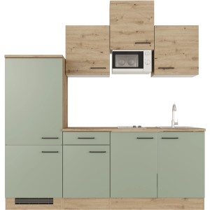 Flex-Well Exclusiv Küche 1602-002 Cara 210 cm Schilfgrün matt - Artisan Eiche