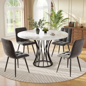 Merax Esstisch Set Rund 80cm Schwarz Grau Samtstühle