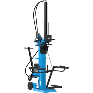 Blauer Güde Langholzspalter GHS 1000/10 TE-A mit Stammheber und Transporträdern.