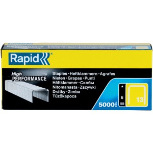 Rapid Tackerklammern 13/6 mm, 5000 Stück, in gelber Verpackung. Feindrahtklammern für Textilien.