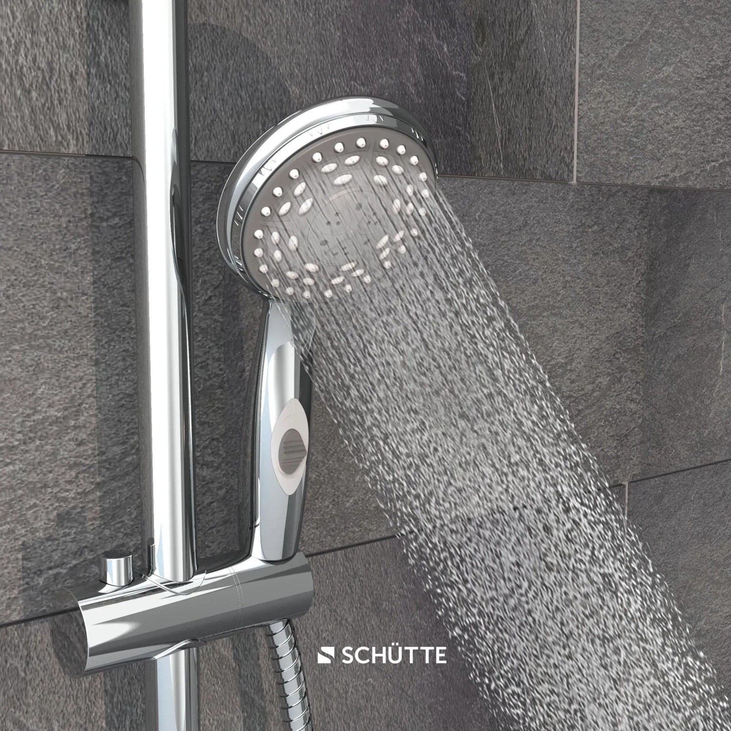 Schütte Aqua-2-Save Handbrause Chrom mit Wasserstrahl und Wasserstopp-Funktion.