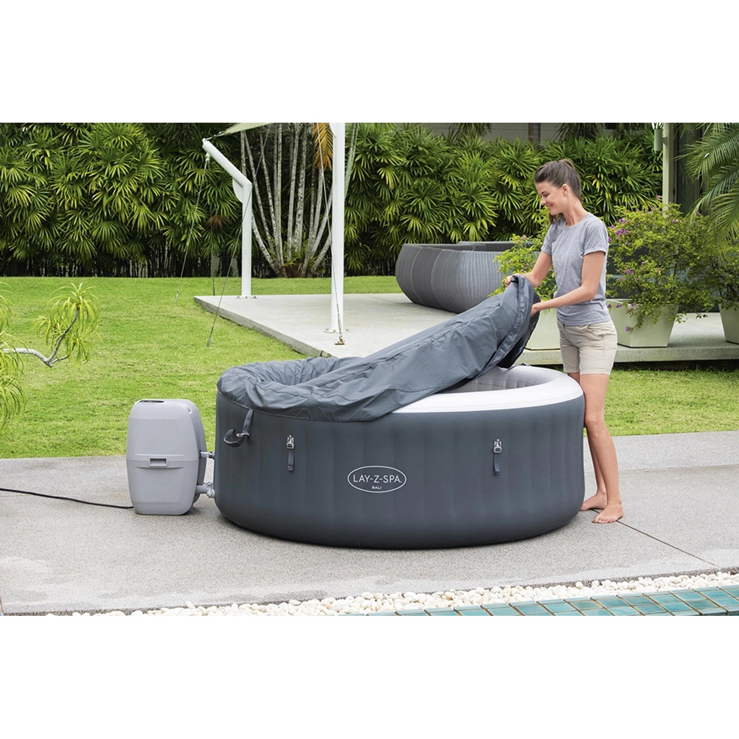 Bestway Lay-Z-Spa Bali AirJet aufblasbarer Whirlpool, Ø 180 cm, mit Abdeckung und Pumpe.