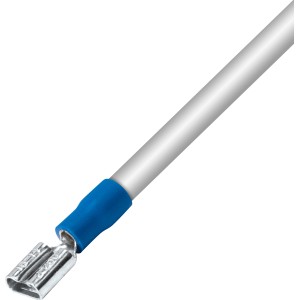 Blaue Flachsteckhülse (Ø 2,5 mm) am Kabelende, 15er-Set für einfache Kabelverbindungen.