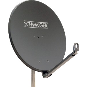 Anthrazitfarbene Schwaiger Satellitenschüssel, 75 cm Durchmesser, für optimalen Satellitenempfang.