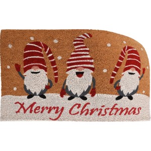Weihnachtsfußmatte mit Gnome-Motiv, Kokosfaser und PVC, 45x75 cm, rot-weiß.