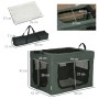Graue PawHut Hundetasche mit Meshfenstern, Kissen und Tragetasche. Faltbare Transportbox für Hunde & Katzen, 60x42x42 cm.