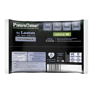 Pawsome Katzen-Nassfutter Adult Lamm, 4er Pack. Nassfutter mit Lamm für ausgewachsene Katzen.