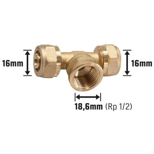 LUX Klemm-T-Stück aus Messing, Ø 16 mm x 18,6 mm (Rp 1/2) für die Verbindung von drei Rohrteilen.