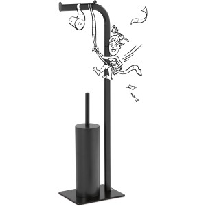 Schwarze WC-Bürstengarnitur mit Papierhalter von baliv, freistehend.