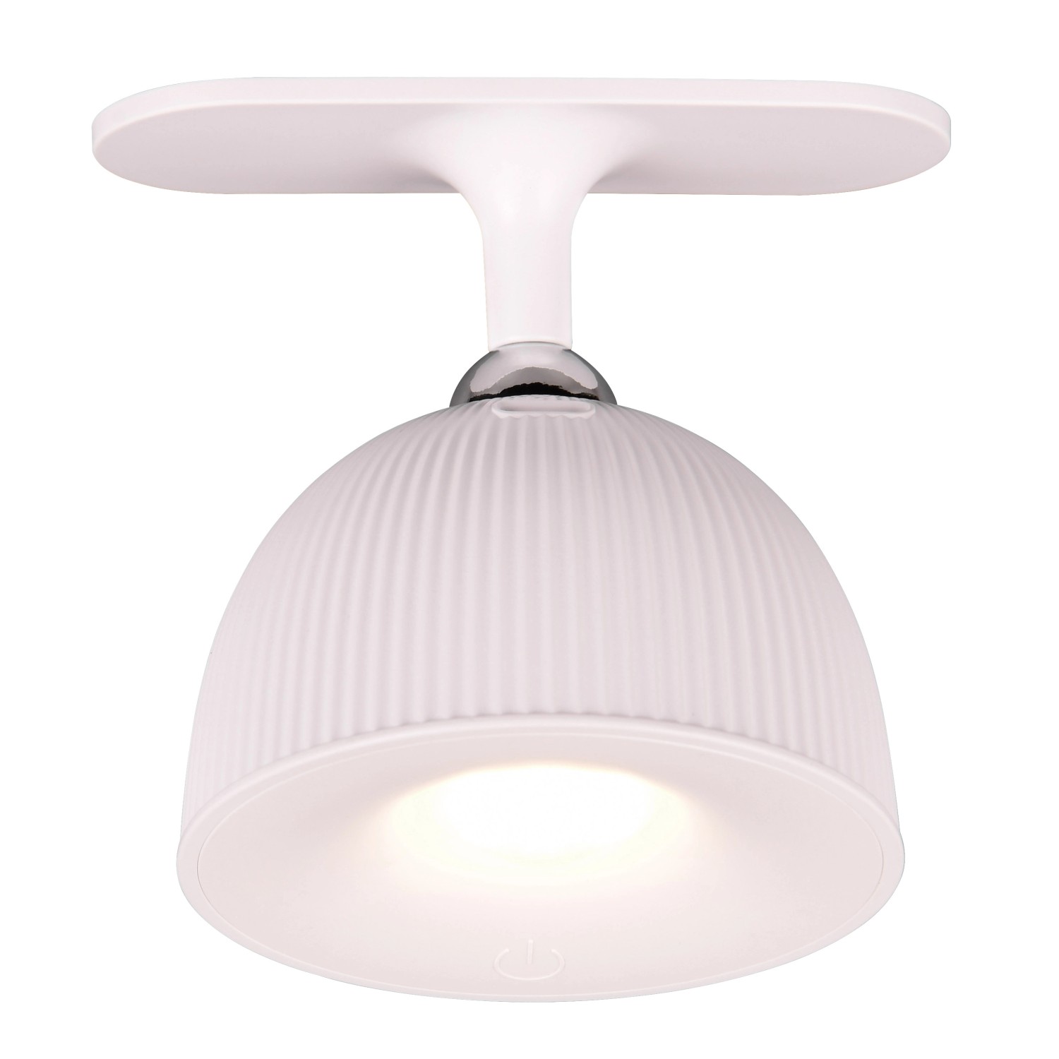 Weiße Reality LED-Tischleuchte Maxima, Ø 8 cm, mit Touchdimmer und abnehmbarem Leuchtenkopf.