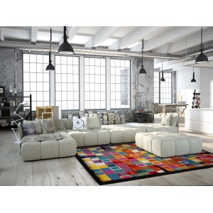 Moderner Teppich Blur 385 Multicolor, 80x150 cm, mit lebendigen Farben und kreativen Mustern im Wohnzimmer.