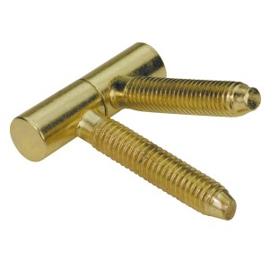 Zwei vernickelte Einbohrbänder (Ø 8 mm) aus Stahl für Möbelbeschläge.