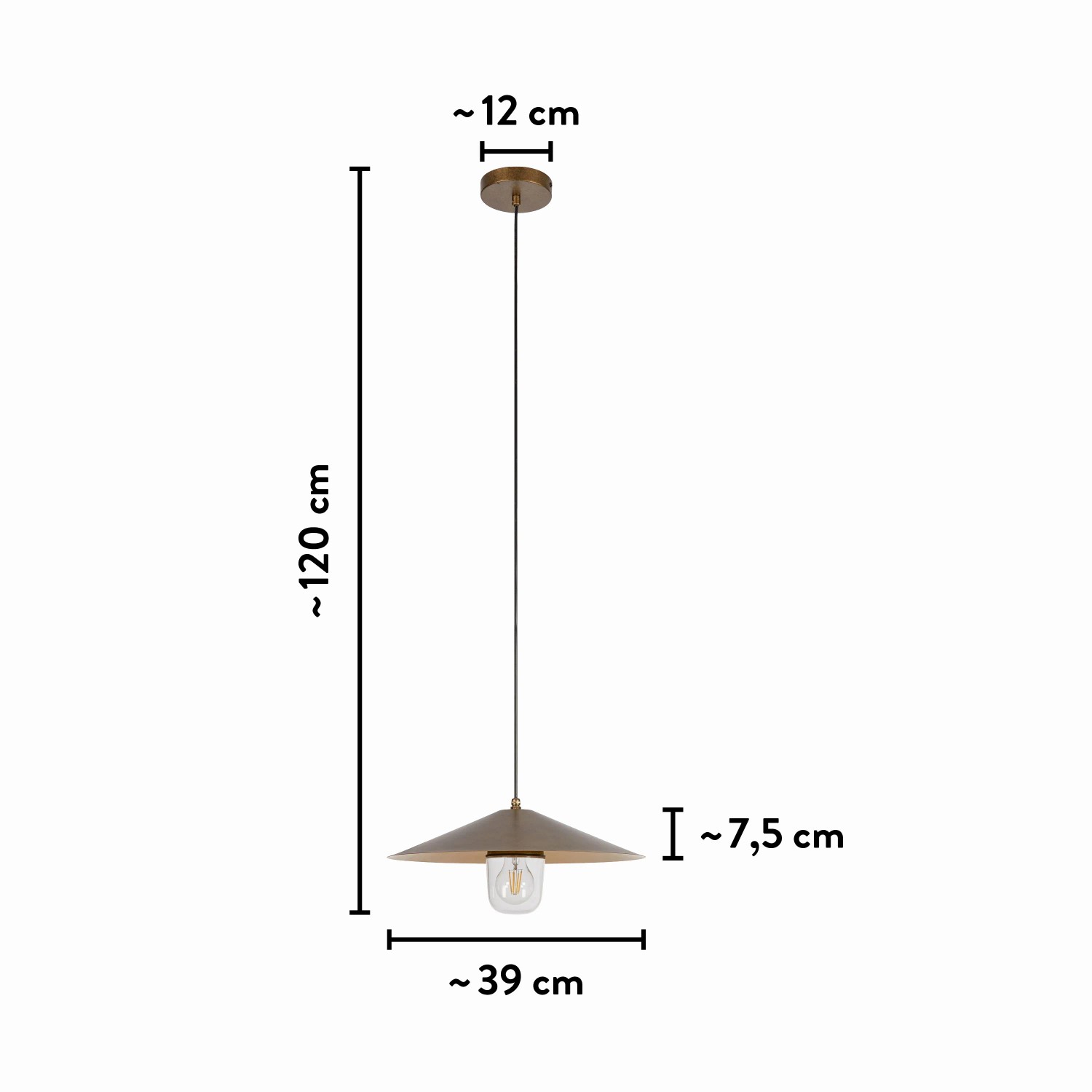 baliv Moss Green trend Pendelleuchte aus Metall in Antikgold, Durchmesser 39 cm.