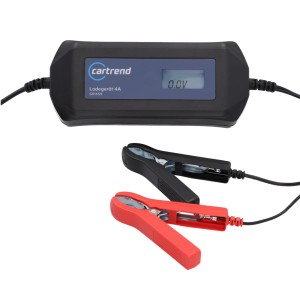 Cartrend Batterieladegerät Mikroprozessor DP 4.1 mit LCD-Display und Polklemmen.