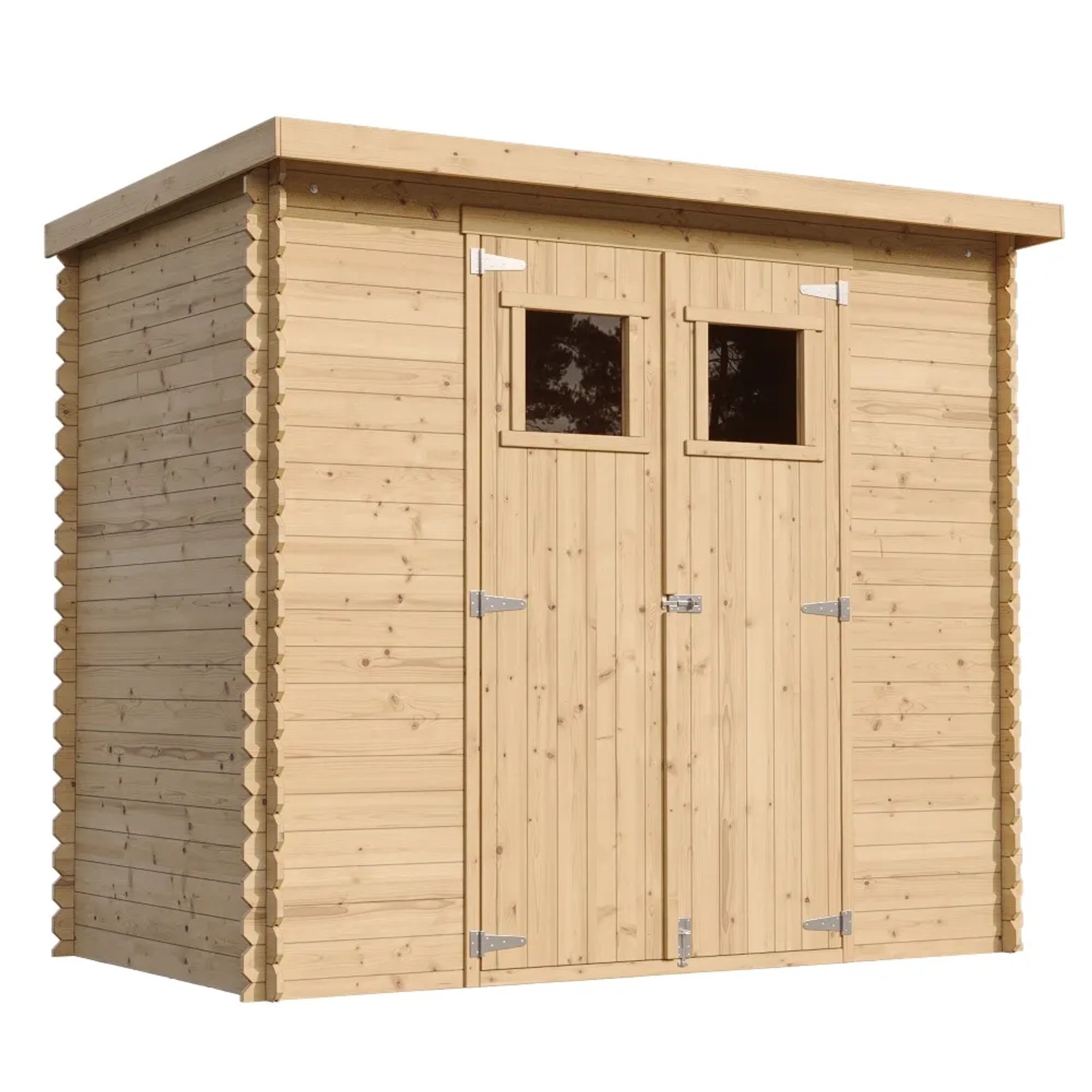 Timbela Holz Gartenhaus M310 mit Doppeltür und zwei Fenstern, unbehandelt.