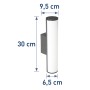 Dunkelgraue OBI LIGHTING LED-Außenwandleuchte Luino mit Maßangaben.