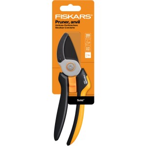 Fiskars Amboss-Gartenschere P361 Solid, orange-schwarz, für trockene Äste bis 20mm.