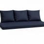 Marineblaues Bankkissen-Set für 3-Sitzer Gartenbank, bestehend aus Sitzkissen und 3 Rückenkissen.
