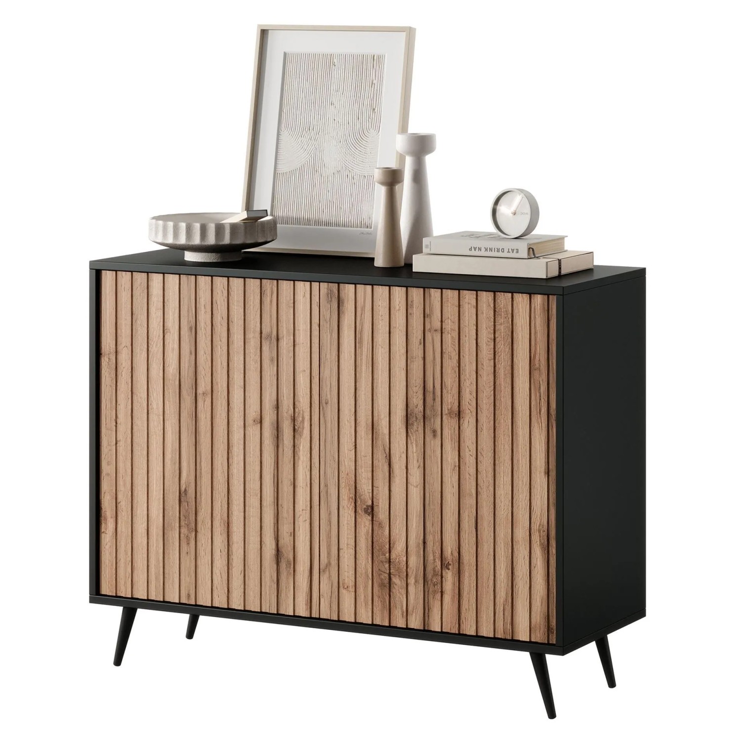 Selsey Sideboard Bello mit Lamellenfronten 104 cm Schwarz/Wotan Eiche_7