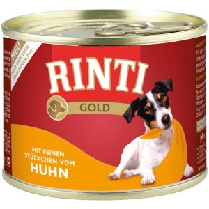 Rinti Gold Hundenassfutter Huhn, Alleinfutter mit zarten Fleischstückchen in 185g Dose.