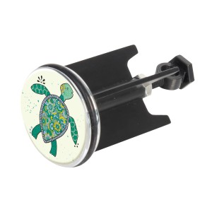 Wenko Waschbeckenstöpsel Pluggy Mod. Turtle RA mit Schildkröten-Motiv in Grün und Weiß.