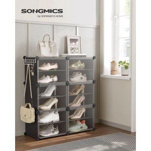 Schwarzes Songmics Schuhregal mit 6 Fächern für bis zu 24 Paar Schuhe.