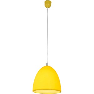 Gelbe Näve Pendelleuchte Silkworm mit transparentem Lampenschirm.