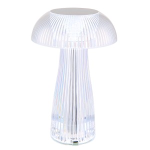 Klare Globo Tischleuchte Gixi aus Kunststoff, 25 cm, im Pilzdesign.