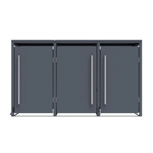Westmann Mülltonnenbox Pedura 3 Anthrazit aus Metall für 3 Tonnen. Moderne Box mit drei Türen und silbernen Griffen.