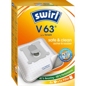 Swirl V 63 EcoPor Staubsaugerbeutel, 4 Stück. Staubbeutel für Staubsauger Zubehör mit EcoPor Filter.