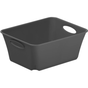 Anthrazitfarbene Rotho Living Aufbewahrungsbox C7 (0,5 l) aus Kunststoff mit Griffen.