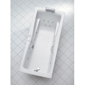 Weißes Ottofond Whirlpool-Komplettset Atlanta 170x75 cm mit Düsen und silbernen Griffen.