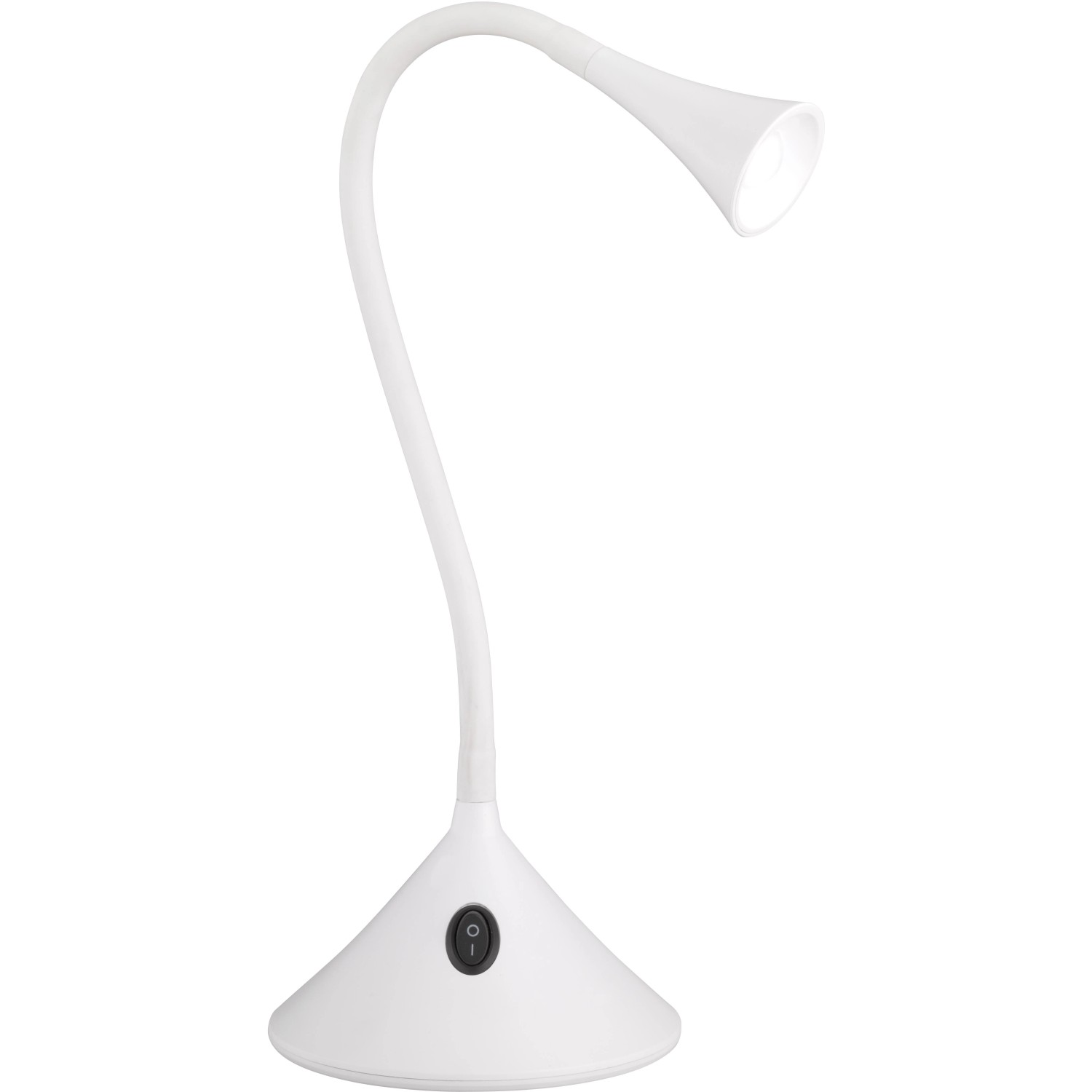 Weiße LED-Tischleuchte Viper mit flexiblem Hals für Schreibtisch oder Wand.