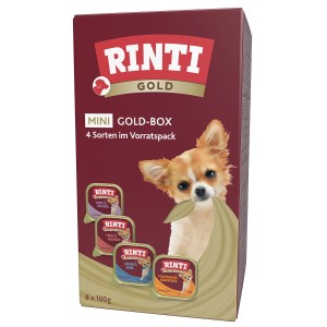 Rinti Mini Goldbox Hunde-Nassfutter, 8x100g mit 4 Sorten im Vorratspack.