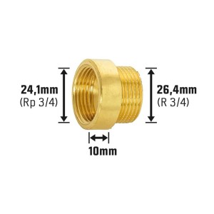 Messing Hahnverlängerung, 24,1 mm x 26,4 mm, 10 mm, für Gewindefittings.